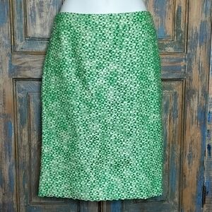 J. Crew No. 2 Pencil Skirt Green & Ivory Cotton Slub Weave Sz. 2